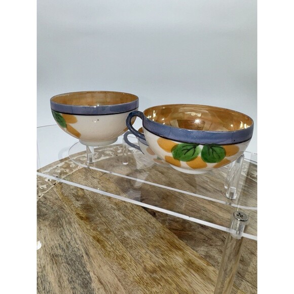 3 Vintage Hand Painted Lusterware Orange Gold Blue Floral Teacup Japanese READ - Picture 5 of 16